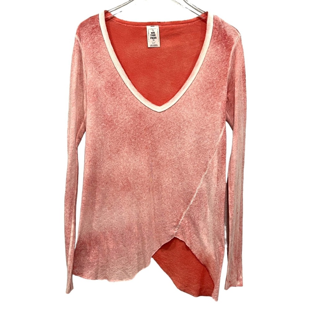 Free People‎ Size XS Long Beach Pullover Sweater Coral Knit Top Boho Hippie